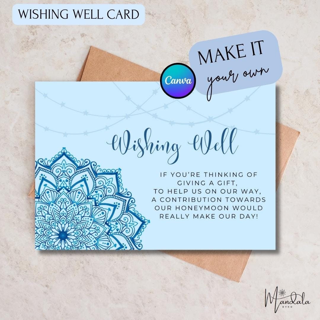 Wishing Well Card, Instant Download Wishing Well, Wedding Gift Idea, Printable Wishing Well ...