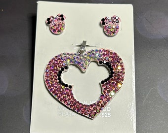 Mickey Mouse Silver Pendants with Earrings, 925 Silver, Disney Character, Multi Colors Swarovski, A Gift for Her