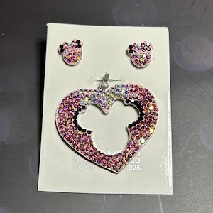 Micky Maus Silber Anhänger mit Ohrringen, 925 Silber, Disney Figur, Multi Colors Swarovski, ein Geschenk für Sie