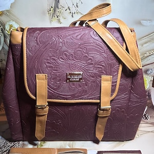 Mochilas combo de cuero vegano mexicano, hechas a mano, mochilas artesanales, mochilas de viaje, mochilas florales de cuero vegano
