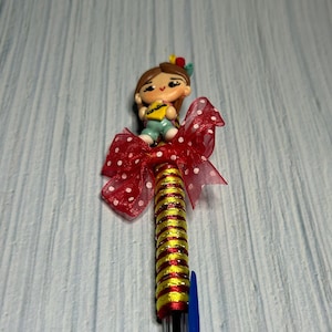 Handcrafted Mexican Doll Pens, Unique Gift Ideas from Cold Porcelain Art, Artisan Doll Pen Creations, Colorful Decorated Mexican Pens