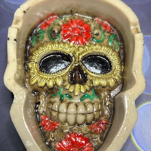 Skull Resin Ashtray, Mexican Ashtray, Handmade Ashtray, Hand Painted Ashtray, Artisan Ashtray, Birthday Gifts, Collectibles