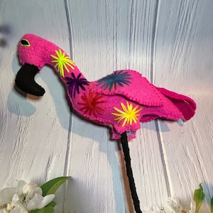 Artisan Handcrafted Flamingo Wool Plush, Hand Embroidered Stuffed Animal from Mexico, Unique Birthday Gift, Embroidery Design