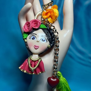 Handmade Frida Keychain: Cold Porcelain Clay, Mexican Artisan Gift