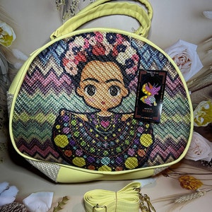 Bolso de yute Frida Kahlo, hecho a mano, bolso artesanal mexicano, bolso de yute, correa ajustable, un regalo para ella, bolso de hombro