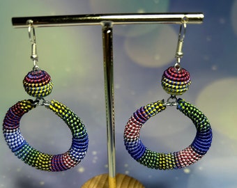 Handmade Huichol Thread Earrings: Colorful Mexican Artisan Jewelry