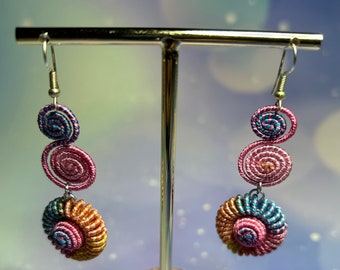 Colorful Huichol Thread Chaquira Earrings, Handmade Mexican Artisan Jewelry, Women's Birthday Gift, Vibrant Mexican Jewelry