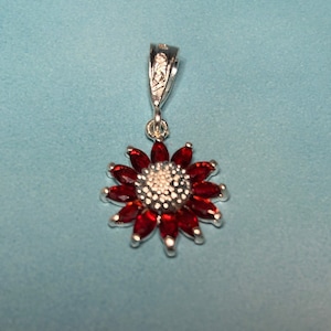 Handmade Sterling Silver Sunflower Pendant: Zirconia Artisan Jewelry