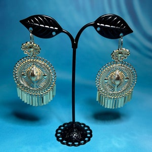 Mexican Filigree Dangle Earrings: Laminated Gold, Handmade Artisan Jewelry