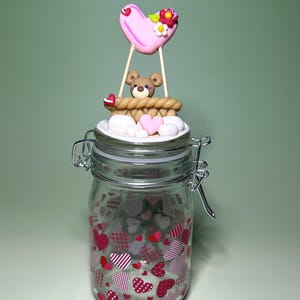 Handmade Artisan Glass Jars, Hand Painted Jars, Unique Birthday Gifts, Decorative with Cold Porcelain, Teddy Bears Designs, Candy Containers
