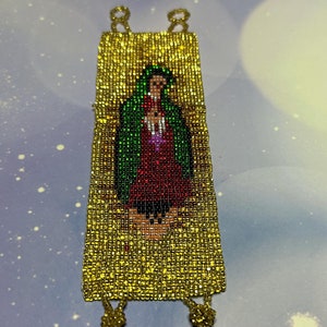 Huichol Our Lady of Guadalupe Bracelet: Handmade Beaded Religious Jewelry