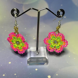 Flower Chaquira Earrings, Huichol Jewelry, Mexican Jewelry, Beaded Jewelry, Handmade Artisan Jewelry, Unique Birthday Gift, Women&#39;s Jewelry