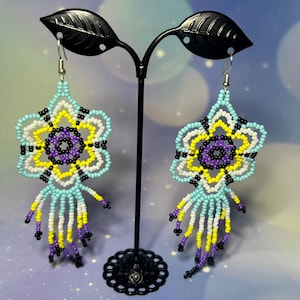 Flower Chaquira Earrings, Huichol Jewelry, Mexican Jewelry, Beaded Jewelry, Artisan Jewelry, Handmade, Birthday Gift, Women&#39;s Jewelry