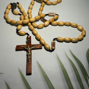 Handmade Natural Wood Rosary: Catholic Crucifix Wall Hanging