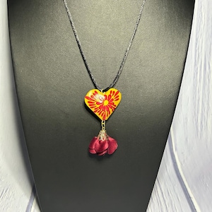 Hand Painted Heart Necklace, Mexican Handmade Jewelry, Artisan Jewelry, Floral Design Necklace, Unique Gift for Her, Colorful Necklace
