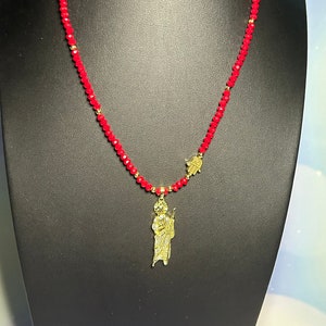 Saint Jude Thaddeus Necklace: Crystal Beads, Gold Plated Hamsa Charm