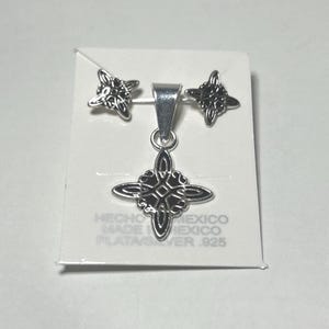 Sterling Silver Witch Knot Pendant and Earrings Set: Handmade Mexican Jewelry