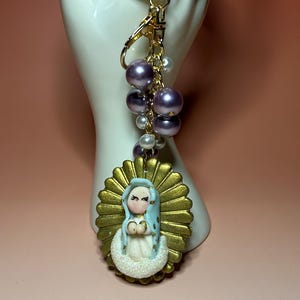 Unsere Dame von Guadalupe Schlüsselbund, handgemachter religiöser Schlüsselbund, Schutz Schlüsselbund, katholischer Schlüsselbund, Geburtstagsgeschenk, kalter Porzellan Schlüsselbund