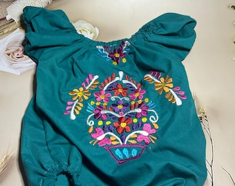 Mexican Traditional Baby Bodysuits, Floral Hand Embroidered Bodysuits, Authentic Mexican Baby Clothes, Mexican Baby Newborn Onesies