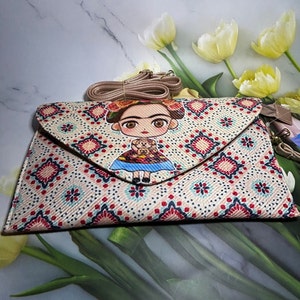 Carteras Artesanales Frida, Hecho a mano, Carteras cruzados, Carteras de yute, Carteras de muñeca, Correa ajustable, Un regalo para ella