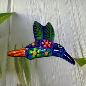 Hand-Painted Ceramic Hummingbird Magnet: Mexican Folk Art Fridge Decor