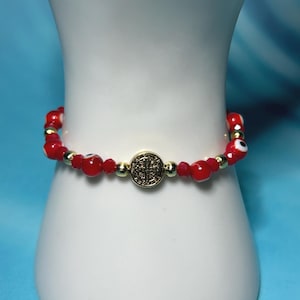 Handgemaakte Benedictus-armband: religieuze bescherming, boze oog, verguld