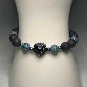 Handmade Lion Head Gemstone Bracelet - Adjustable Artisan Jewelry