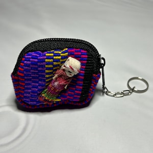 Porte-clés unique pour poupée sans souci, porte-monnaie mexicain artisanal, cadeau pour elle, petite pochette Huipil faite main du Chiapas