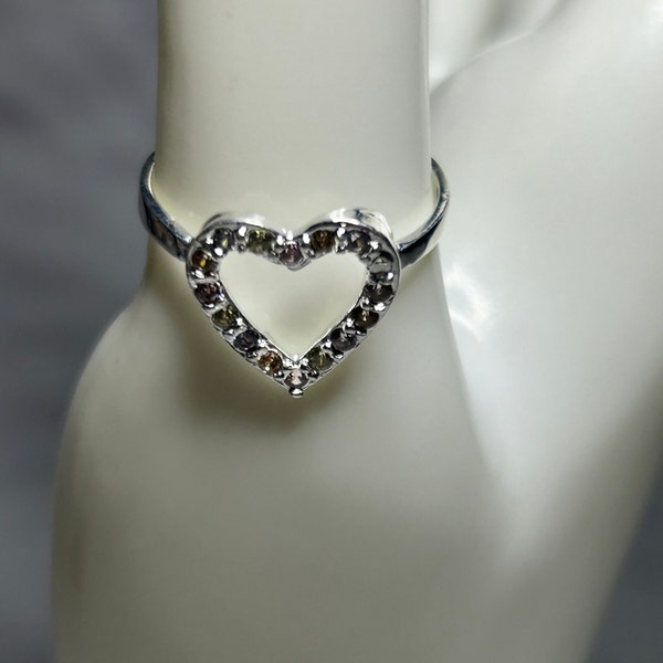 Handcrafted Silver Heart Ring, Authentic Sterling Silver 925, Made in Mexico, Gift for Women, Zirconia Ring, Artisan Crafted