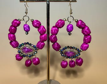 Mexican Palm Leaf Hoop Earrings: Handcrafted Artisan Jewelry