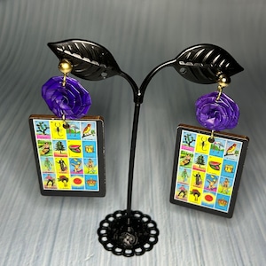 Loteria Wood Earrings, Handmade Earrings, Artisan Jewelry, Woman Jewelry, Birthday Gift, Mexican Jewelry, Palm Leaf Earrings