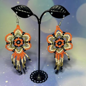 Flower Chaquira Earrings, Huichol Jewelry, Mexican Jewelry, Beaded Jewelry, Artisan Jewelry, Handmade, Birthday Gift, Women&#39;s Jewelry