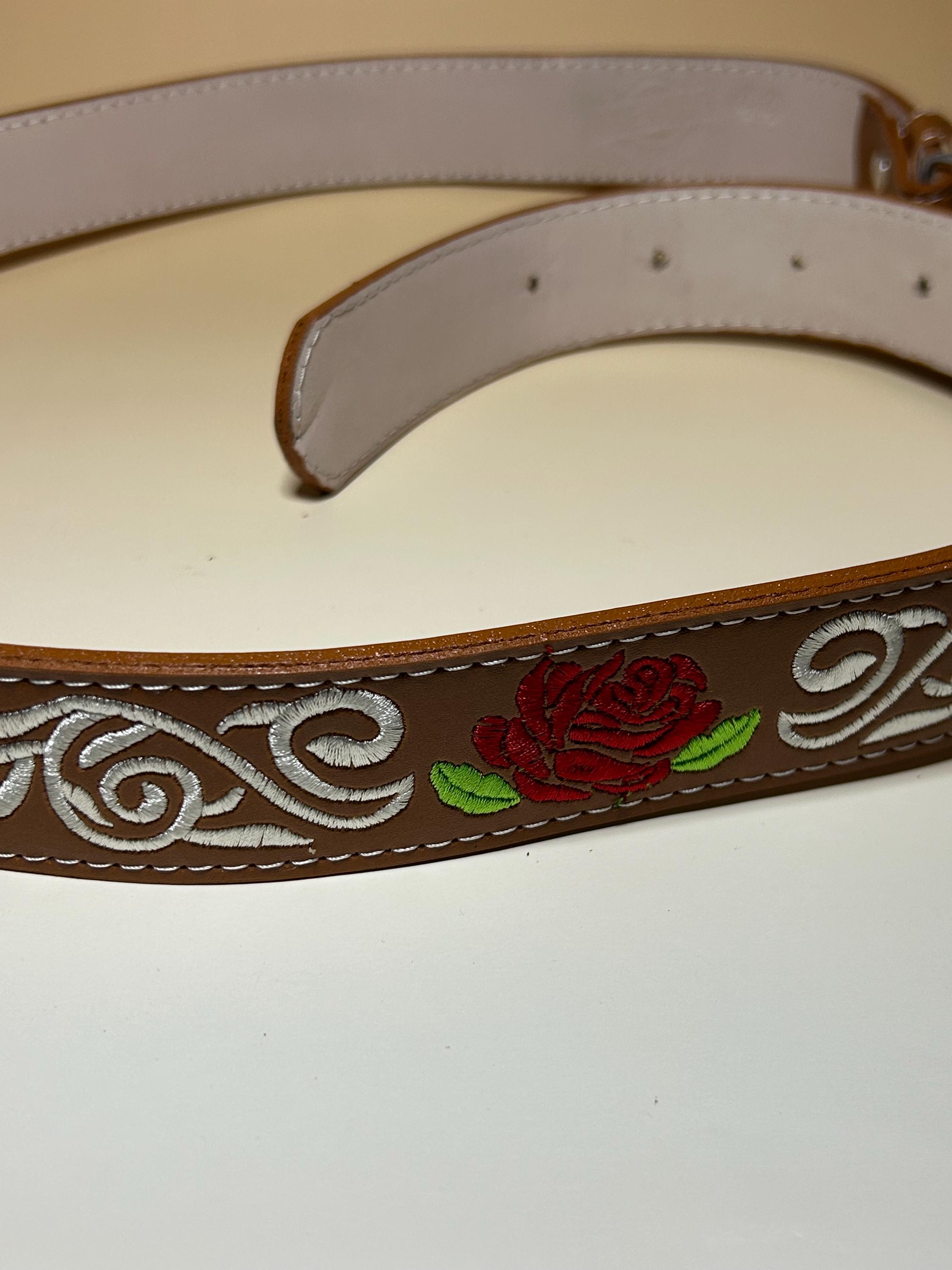 Western-Gürtel Für Damen – Cowboy-Style Mit Blumenmuster, PU-Leder, Türkise Schnalle (für 71–96,5 Cm Taillenumfang)