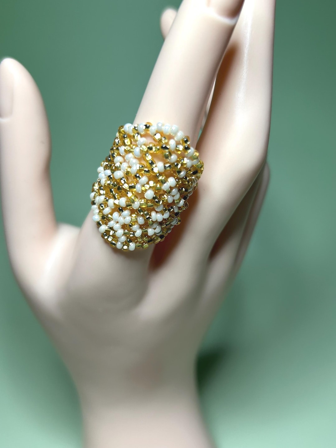 Anillos de chaquira de rombos, joyería huichol hecha a mano de