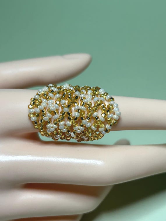 Anillos de chaquira de rombos, joyería huichol hecha a mano de