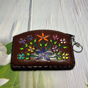 Mexican Leather Coin Bags, Small Coin Bags, Hand Painted, Artisan Keychain, Coin Pouches, A Gift for Her