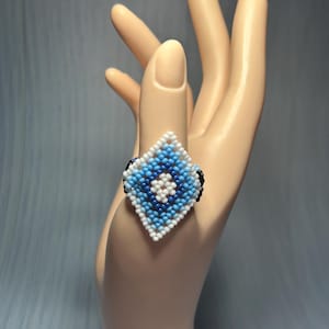Chaquira Ring, Huichol Jewelry, Mexican Jewelry, Beaded Jewelry, Artisan Jewelry, Handmade Ring, Birthday Gift, Stretchable Ring