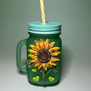 Hand-Painted Glass Jar: Sunflower, Butterfly, or Cactus Design