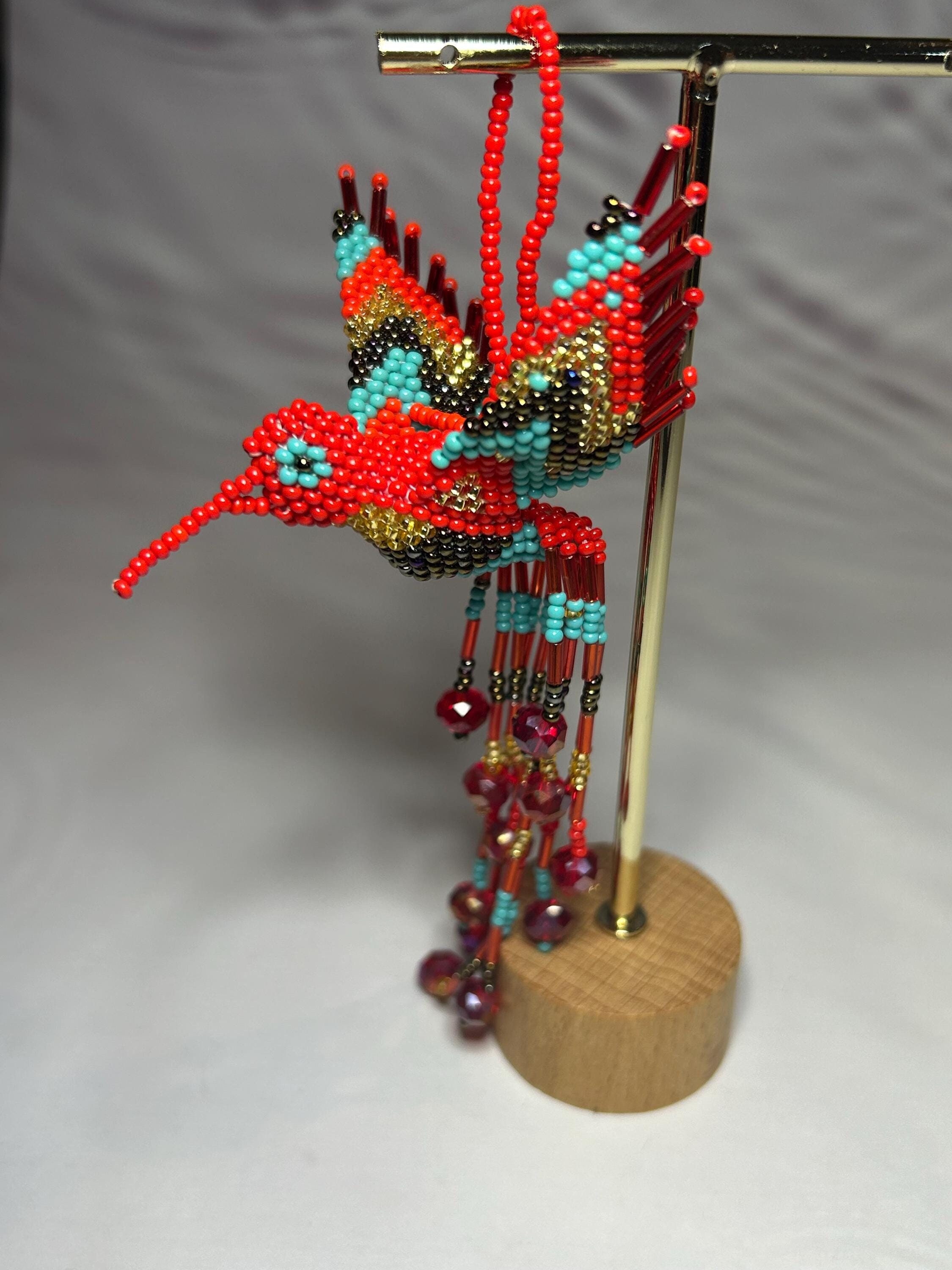 Portachiavi colibrì messicano con perline: ornamento in vetro artigianale