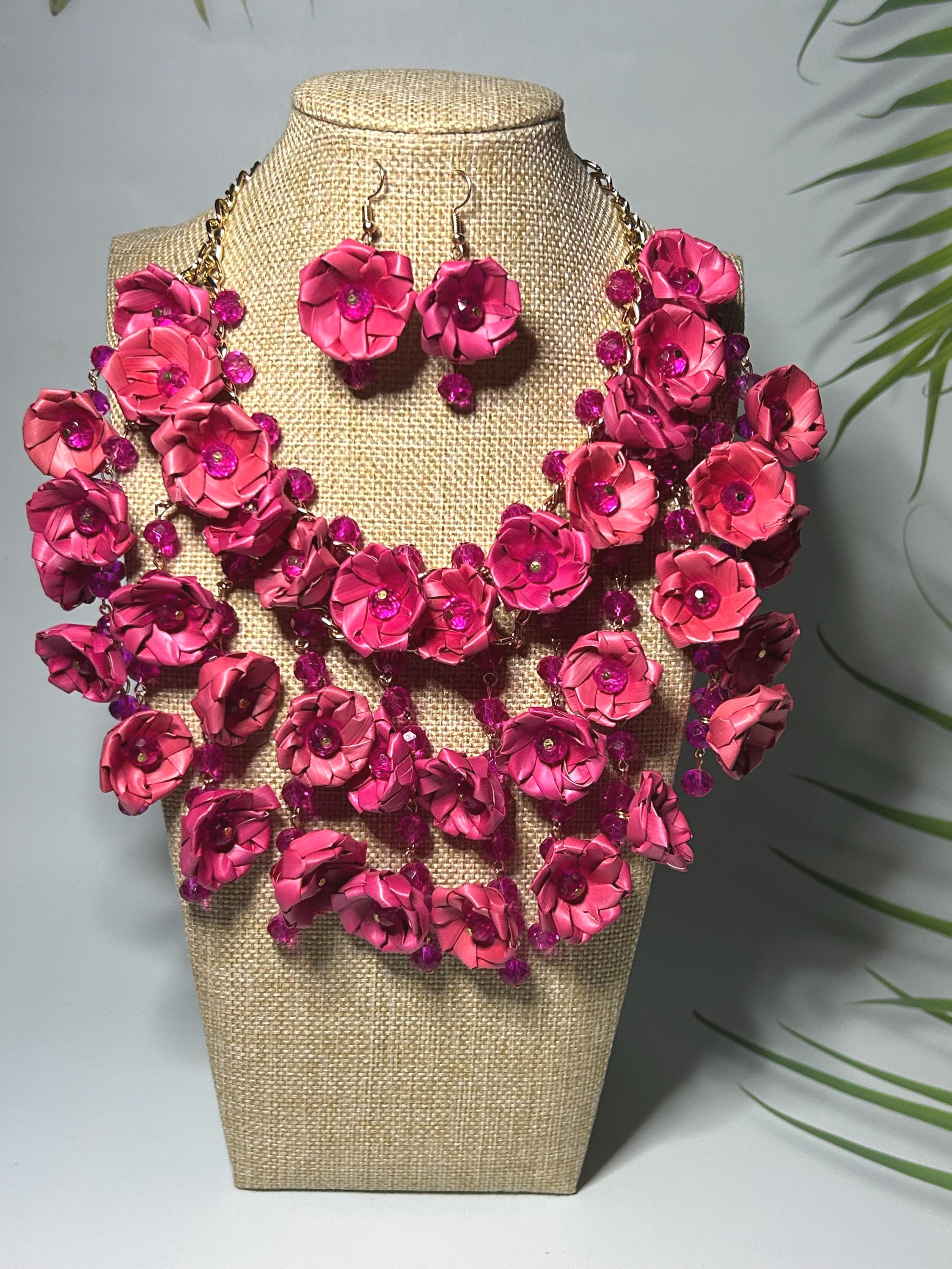 Artisanal Set Earrings-Necklace Palm Multicolor 602377