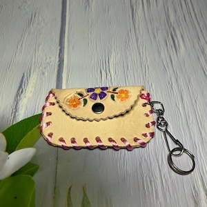 Chaveiros de Mini Bolsas para Moedas, Mini Bolsas para Moedas Florais, Mini Bolsas para Moedas de Couro, Bolsas para Moedas Artesanais