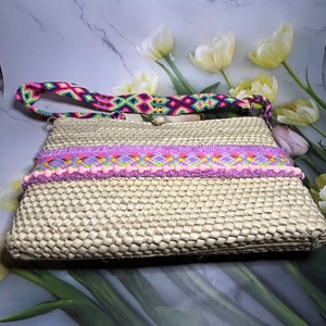 Cartera de hoja de palma, mexicano artesanal, Cartera de tira bordada, Cartera de paja, hecha a mano, un regalo para ella, Regalo para mama