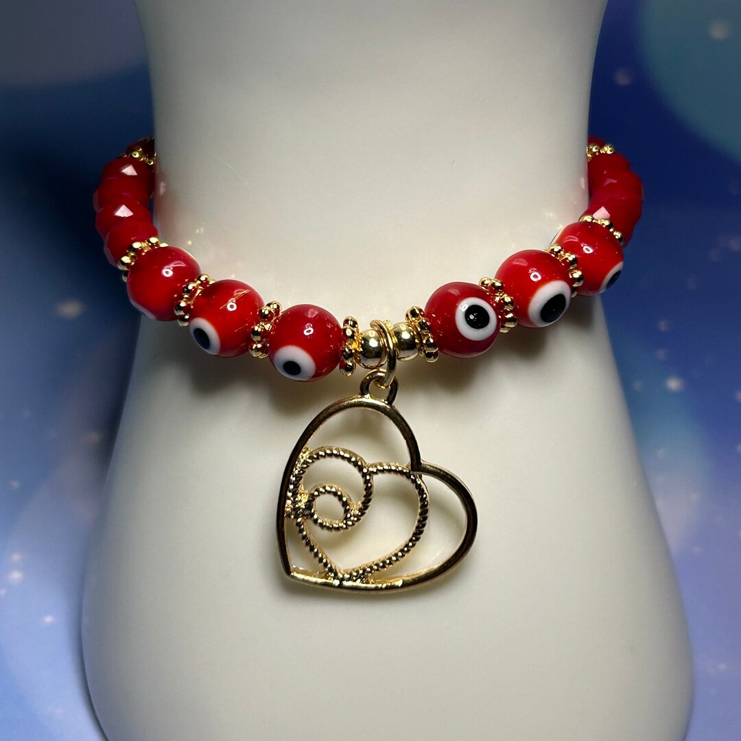Heart Evil Eye Bracelet, Handmade Bracelet, Amulet Protection Bracelet, Mexico Jewelry, Artisan