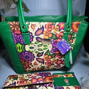 Bolso de yute bordado combinado floral, hecho a mano, bolso artesanal mexicano, conjunto de bolsos de tres piezas, regalo de cumpleaños