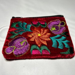 Handmade Velvet Mexican Coin Bag, Artisan Crafted Pouch, Unique Gift for Her, Artisan Velvet Embroidered Coin Pouch