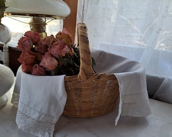 Vintage Woven, Pink Strip Gathering Basket - 1950's