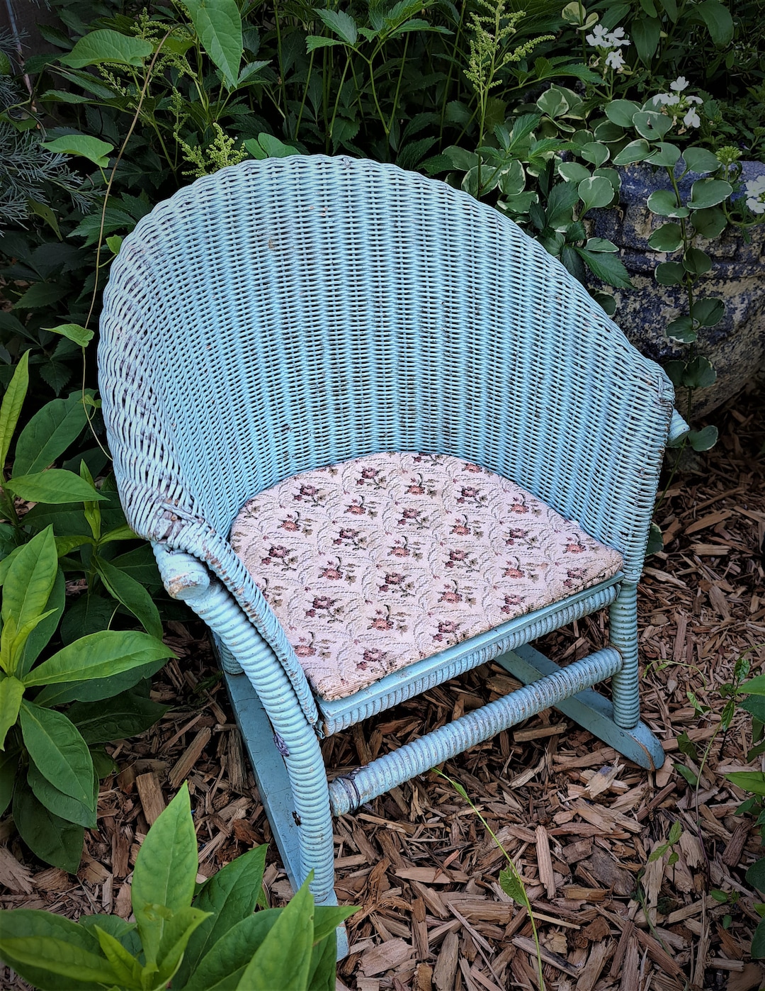 Antique Wicker Doll Rocking Chair - Shabby Chic - Robin's Egg Blue - Etsy