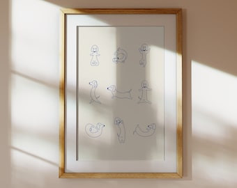 Dachshund Yoga Art Print: Quirky Sausage Dog Illustration (Digital Download)