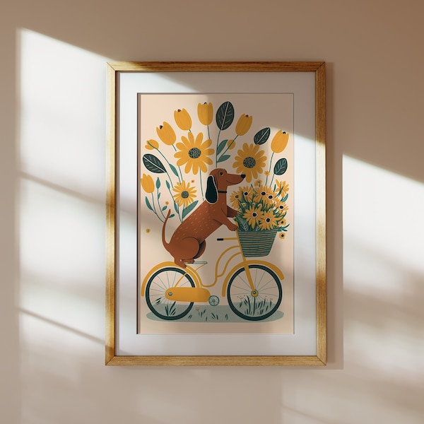 Dachshund Art | Dachshund Print | Dachshund Gift | Sausage Dog Print | Dachshund Illustration | Dachshund on a Bicycle | Quirky