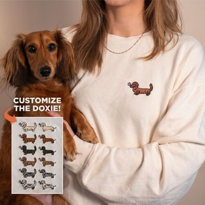 Embroidered Dachshund Sweatshirt | Crewneck | Wiener Dog Gift | Dachshund Gift | Custom Dachshund | Personalized | Cream Dachshund